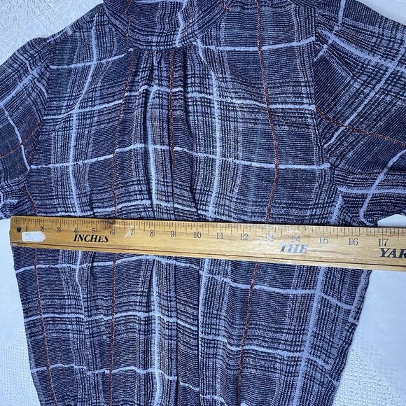 VERONICA M Mini Dress Sheer Plaid High Neck Smocked Bell Sleeves Womens S Black - Picture 5 of 11